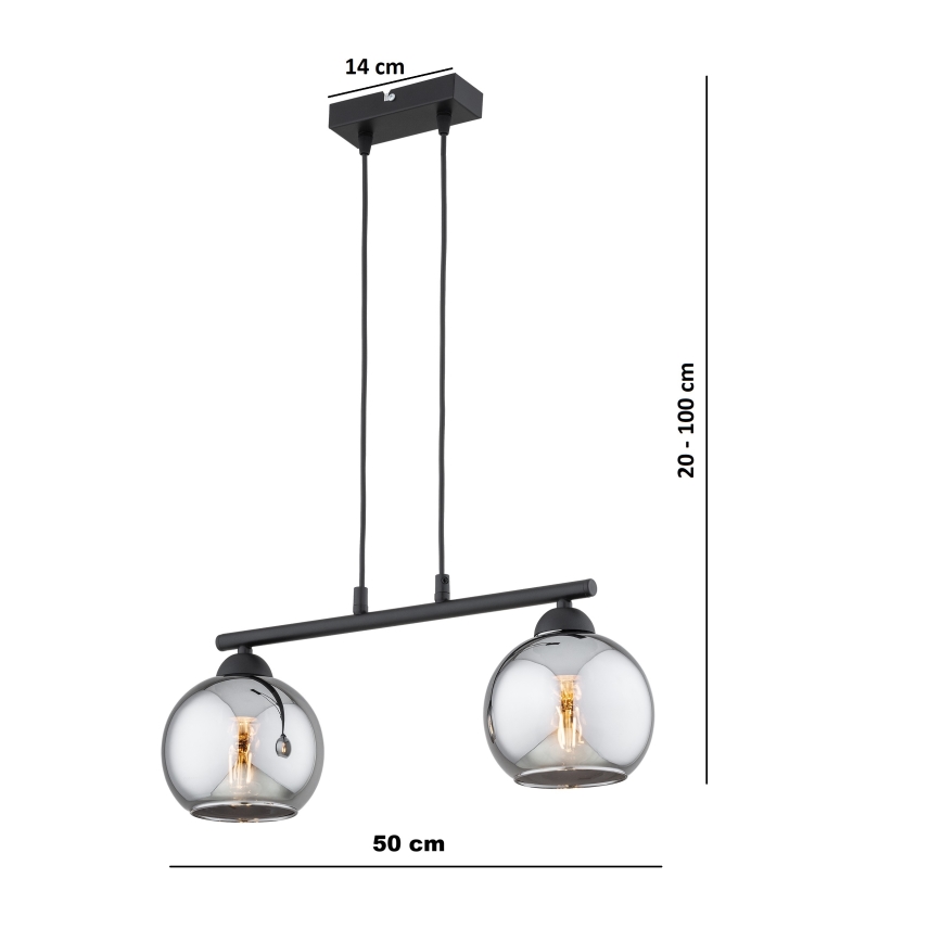 Brilagi - Pakabinamas šviestuvas ant laido DIOR 2xE27/60W/230V juoda/dūminė pilka