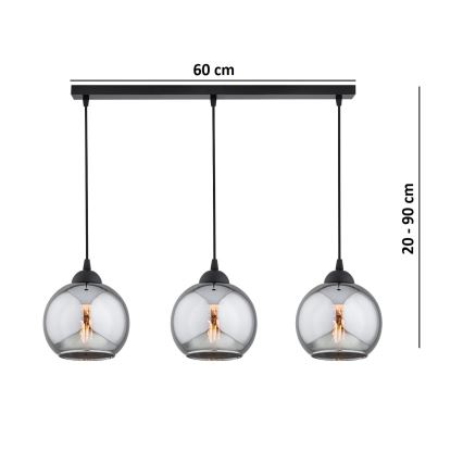 Brilagi - Pakabinamas šviestuvas ant laido DIOR 3xE27/60W/230V juoda/dūminė pilka