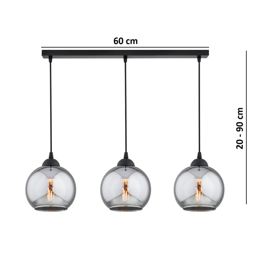 Brilagi - Pakabinamas šviestuvas ant laido DIOR 3xE27/60W/230V juoda/dūminė pilka