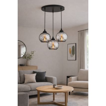 Brilagi - Pakabinamas šviestuvas ant laido DIOR 3xE27/60W/230V juoda/dūminė pilka