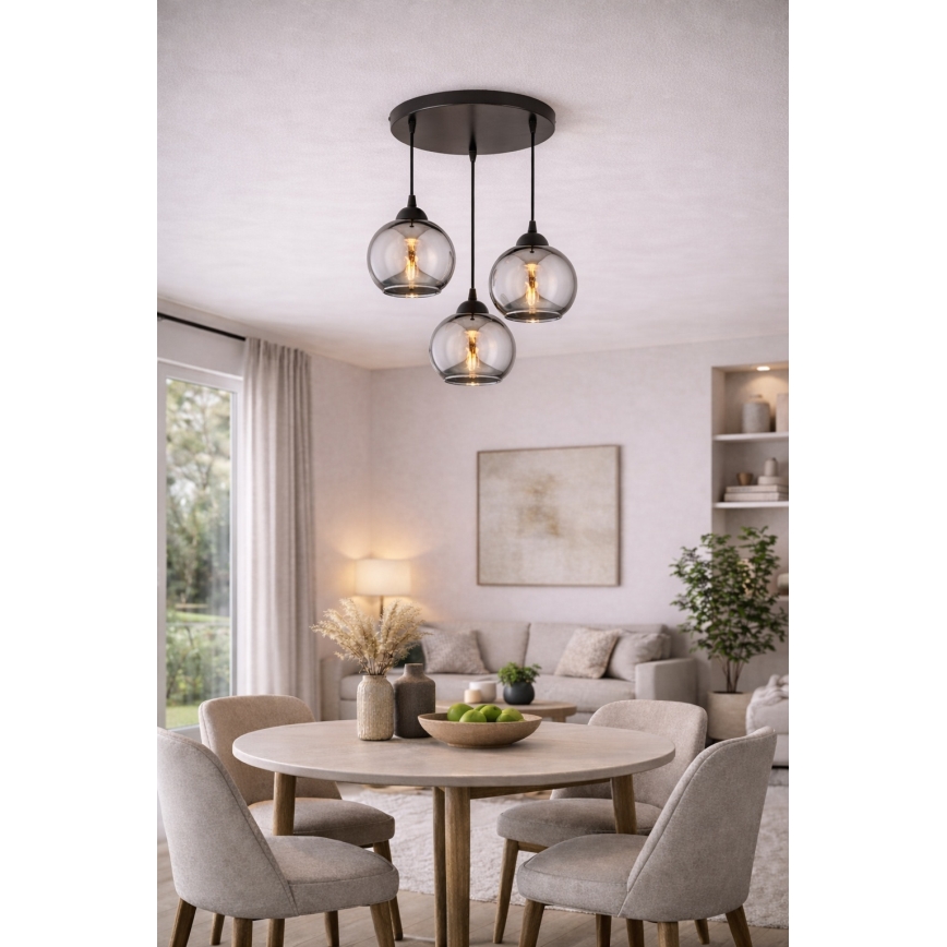 Brilagi - Pakabinamas šviestuvas ant laido DIOR 3xE27/60W/230V juoda/dūminė pilka