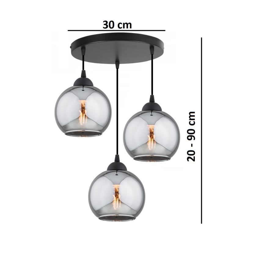 Brilagi - Pakabinamas šviestuvas ant laido DIOR 3xE27/60W/230V juoda/dūminė pilka