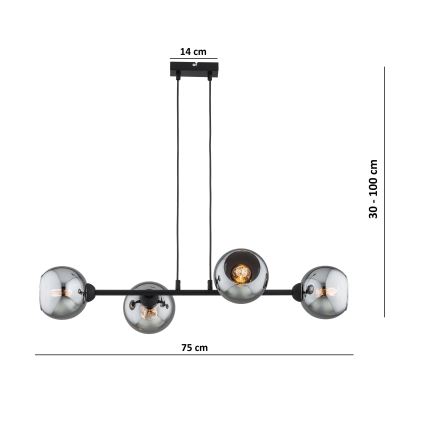 Brilagi - pakabinamas šviestuvas ant laido DIOR 4xE27/60W/230V juoda/dūminė pilka