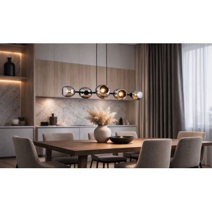 Brilagi - Pakabinamas šviestuvas ant laido DIOR 6xE27/60W/230V juoda/dūminė pilka