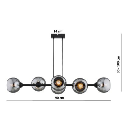 Brilagi - Pakabinamas šviestuvas ant laido DIOR 6xE27/60W/230V juoda/dūminė pilka