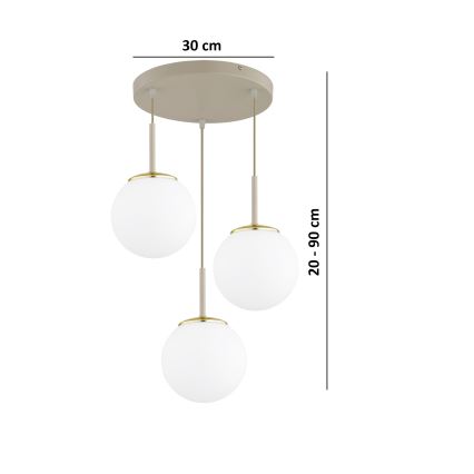 Brilagi - Pakabinamas šviestuvas ant laido MILO ECRU 3xE27/60W/230V smėlinė/auksinė