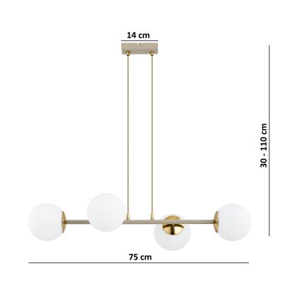 Brilagi - Pakabinamas šviestuvas ant laido MILO ECRU 4xE27/60W/230V smėlinė/auksinė