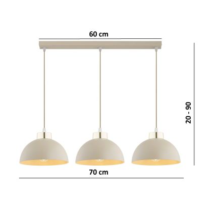 Brilagi - pakabinamas šviestuvas ant laido MOON 3xE27/60W/230V smėlio/aukso spalvos