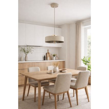 Brilagi - Pakabinamas šviestuvas ant laido SPRING 1xE27/60W/230V, skersmuo 30 cm, smėlinis/auksinis