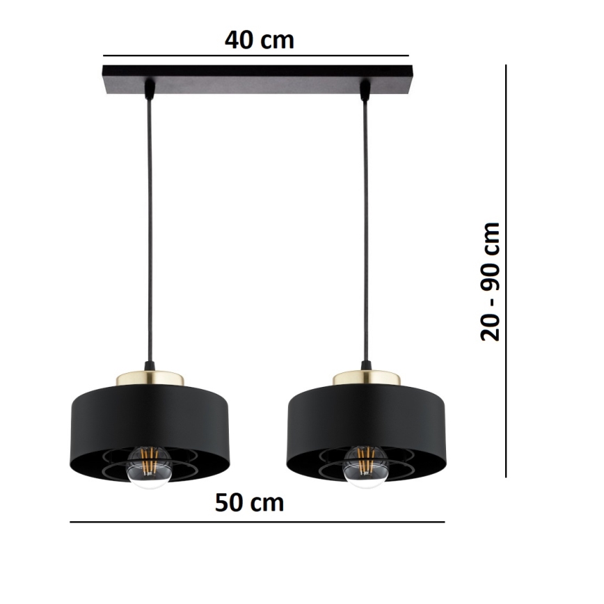 Brilagi - pakabinamas šviestuvas ant laido SPRING 2xE27/60W/230V juoda/auksinė