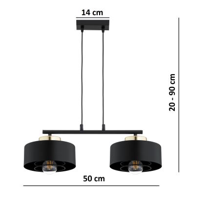 Brilagi - Pakabinamas šviestuvas ant laido SPRING 2xE27/60W/230V juoda/auksinė
