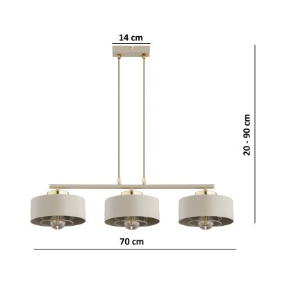 Brilagi - Pakabinamas šviestuvas ant laido SPRING 3xE27/60W/230V smėlinė/auksinė