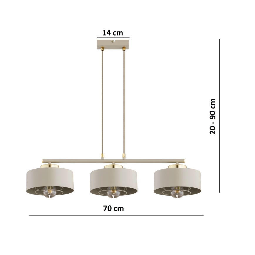 Brilagi - Pakabinamas šviestuvas ant laido SPRING 3xE27/60W/230V smėlinė/auksinė