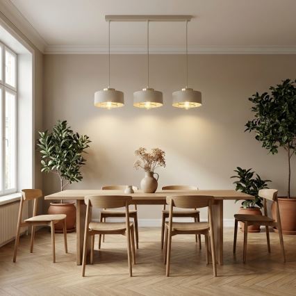 Brilagi – pakabinamas šviestuvas ant laido, SPRING 3xE27/60W/230V, smėlio spalvos/auksinis