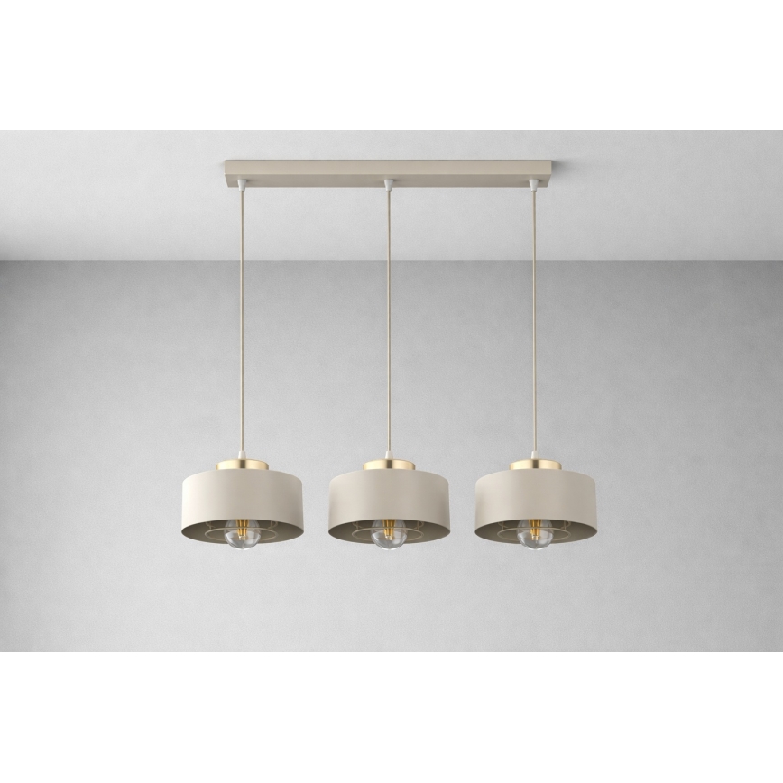 Brilagi – pakabinamas šviestuvas ant laido, SPRING 3xE27/60W/230V, smėlio spalvos/auksinis