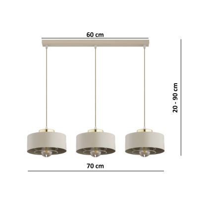 Brilagi – pakabinamas šviestuvas ant laido, SPRING 3xE27/60W/230V, smėlio spalvos/auksinis