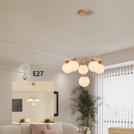 Brilagi - pakabinamas šviestuvas ant laido VISBY WOOD 6xE27/60W/230V Ø 58 cm mediena