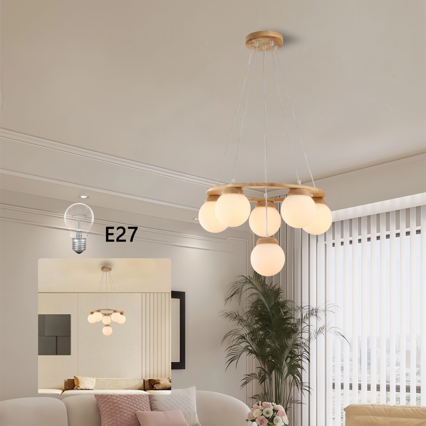 Brilagi - pakabinamas šviestuvas ant laido VISBY WOOD 6xE27/60W/230V Ø 58 cm mediena