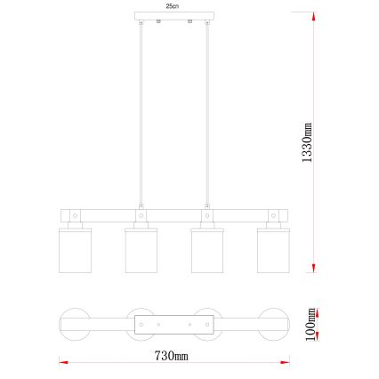 Brilagi - Pakabinamas šviestuvas ant laido VISTA 4xE27/60W/230V ąžuolas