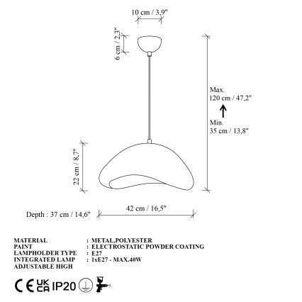 Brilagi - Pakabinamas šviestuvas ant laido WABI SABI 1xE27/40W/230V skersmuo 42 cm, balta