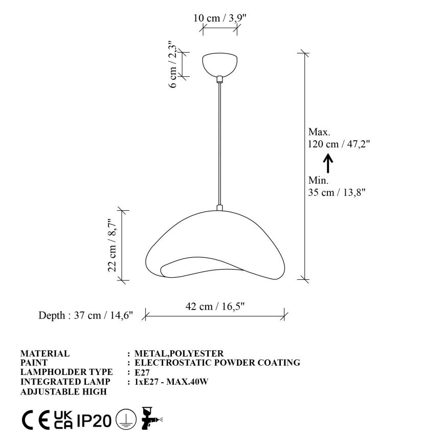 Brilagi - Pakabinamas šviestuvas ant laido WABI SABI 1xE27/40W/230V skersmuo 42 cm, balta