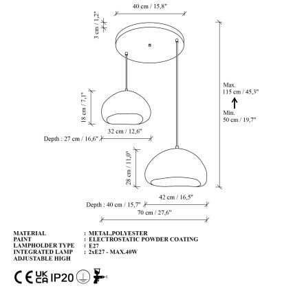 Brilagi - Pakabinamas šviestuvas ant laido WABI SABI 2xE27/40W/230V skersmuo 70 cm balta