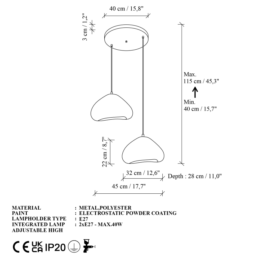 Brilagi - pakabinamas šviestuvas ant laido WABI SABI 2xE27/40W/230V Ø 45 cm balta