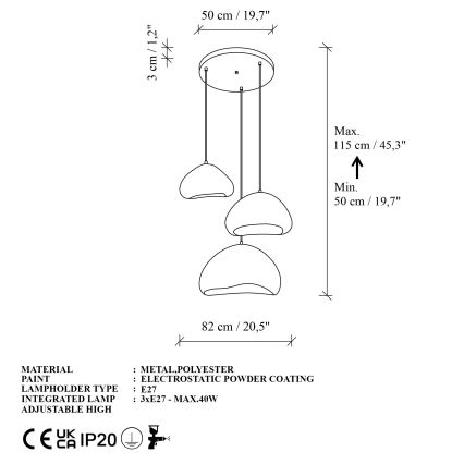 Brilagi - Pakabinamas šviestuvas ant laido WABI SABI 3xE27/40W/230V skersmuo 82 cm balta