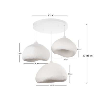 Brilagi - Pakabinamas šviestuvas ant laido WABI SABI 3xE27/40W/230V skersmuo 82 cm balta
