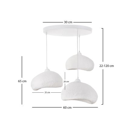 Brilagi - Pakabinamas šviestuvas ant laido WABI SABI, 3xE27/40W/230V, Ø 60 cm, balta