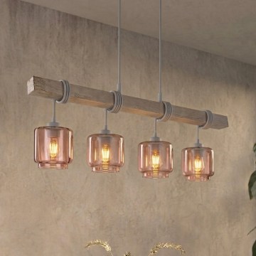 BRILAGI - pakabinamas šviestuvas ant laido WOOD GLASS 4xE27/60W/230V iš pušies/pilka/dūminė smėlinė