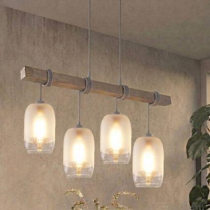 BRILAGI - Pakabinamas šviestuvas ant laido WOOD GLASS 4xE27/60W/230V pušis/pilka/balta