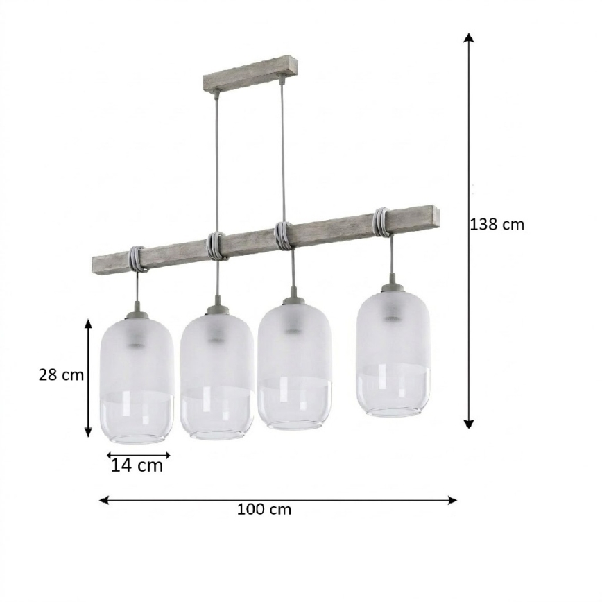 BRILAGI - Pakabinamas šviestuvas ant laido WOOD GLASS 4xE27/60W/230V pušis/pilka/balta
