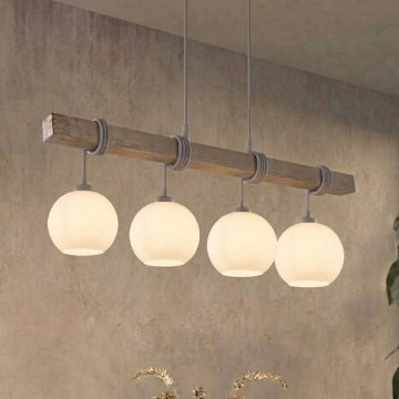BRILAGI - Pakabinamas šviestuvas ant laido WOOD GLASS 4xE27/60W/230V pušis/pilka/balta