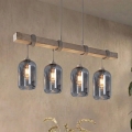 BRILAGI - Pakabinamas šviestuvas ant laido WOOD GLASS 4xE27/60W/230V pušis/pilka/dūminė pilka