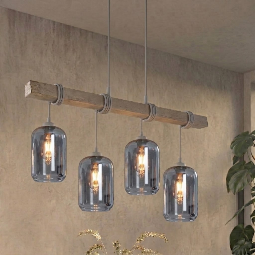 BRILAGI - Pakabinamas šviestuvas ant laido WOOD GLASS 4xE27/60W/230V pušis/pilka/dūminė pilka