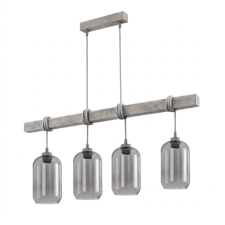 BRILAGI - Pakabinamas šviestuvas ant laido WOOD GLASS 4xE27/60W/230V pušis/pilka/dūminė pilka