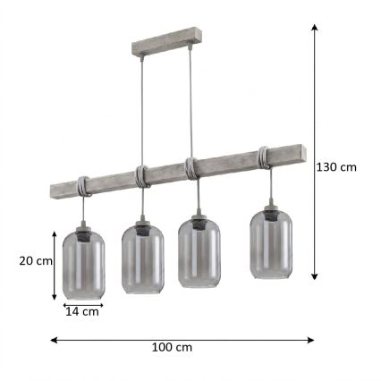 BRILAGI - Pakabinamas šviestuvas ant laido WOOD GLASS 4xE27/60W/230V pušis/pilka/dūminė pilka