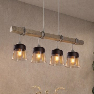 BRILAGI - Pakabinamas šviestuvas ant laido WOOD GLASS 4xE27/60W/230V pušis/pilka/dūminė ruda