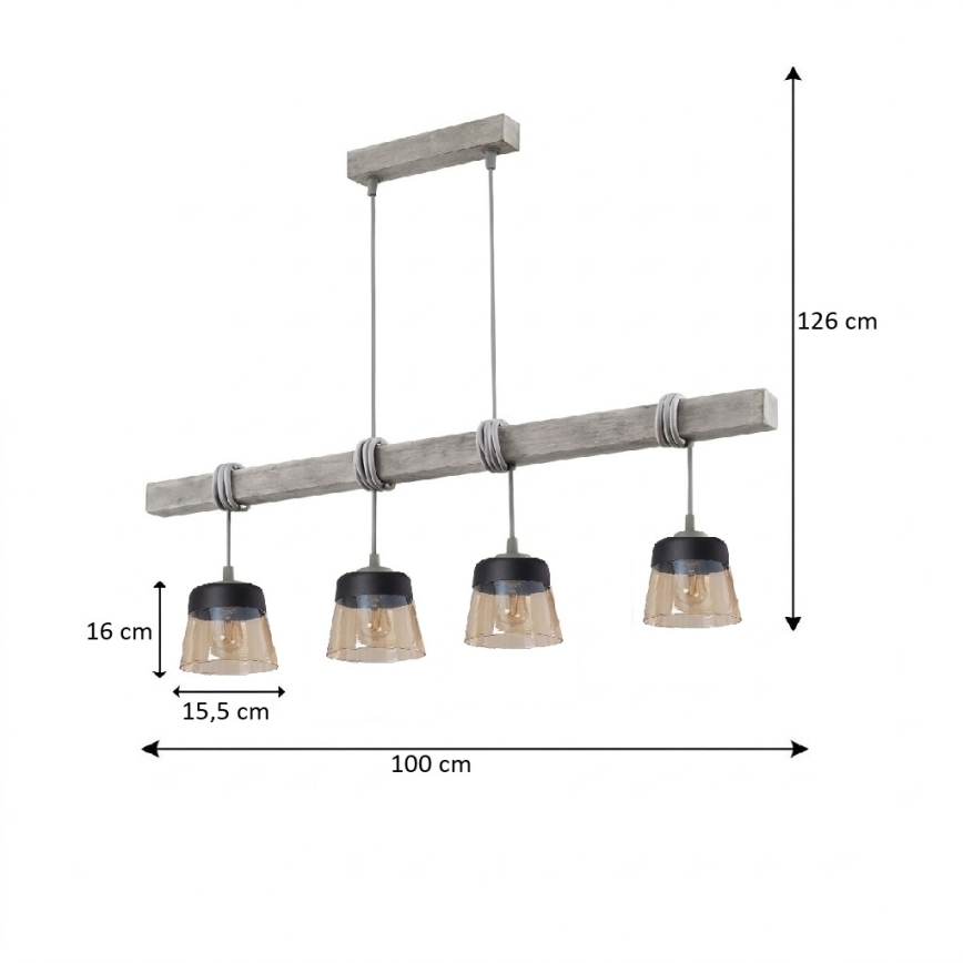 BRILAGI - Pakabinamas šviestuvas ant laido WOOD GLASS 4xE27/60W/230V pušis/pilka/dūminė ruda