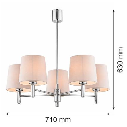 Brilagi - Pakabinamas šviestuvas ant strypo MONTE 5xE27/15W/230V smėlinė/blizgus chromas