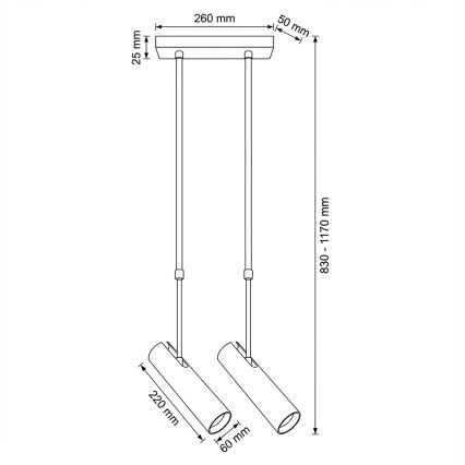 Brilagi - Pakabinamas šviestuvas ant strypo SELE 2xGU10/30W/230V juodas