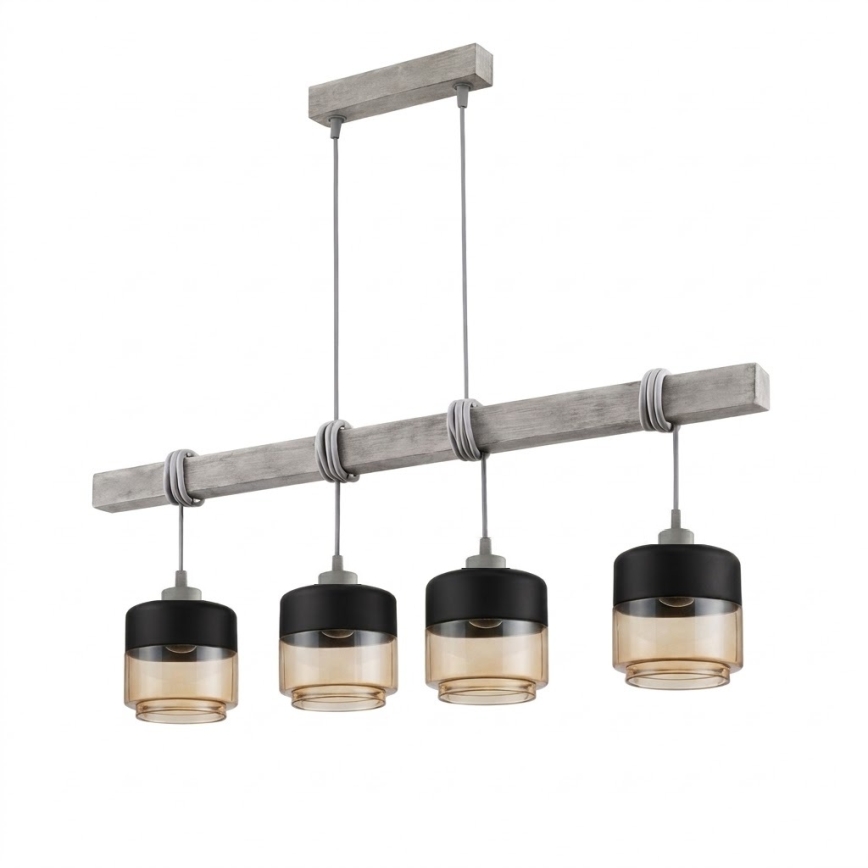 BRILAGI - Pakabinamas šviestuvas ant troselio WOOD GLASS 4xE27/60W/230V pušis/pilka/dūminė ruda