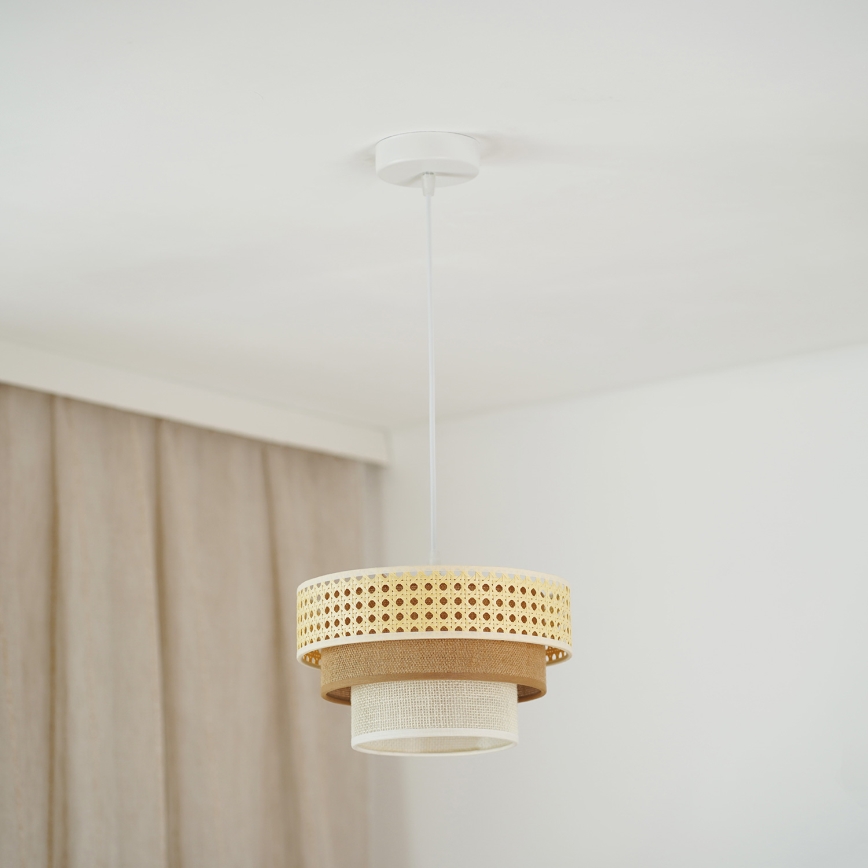 Brilagi - Pakabinamas šviestuvas ant laido CEDAR LUNETA 1xE27/15W/230V skersmuo 25 cm rotangas/ruda/kremine