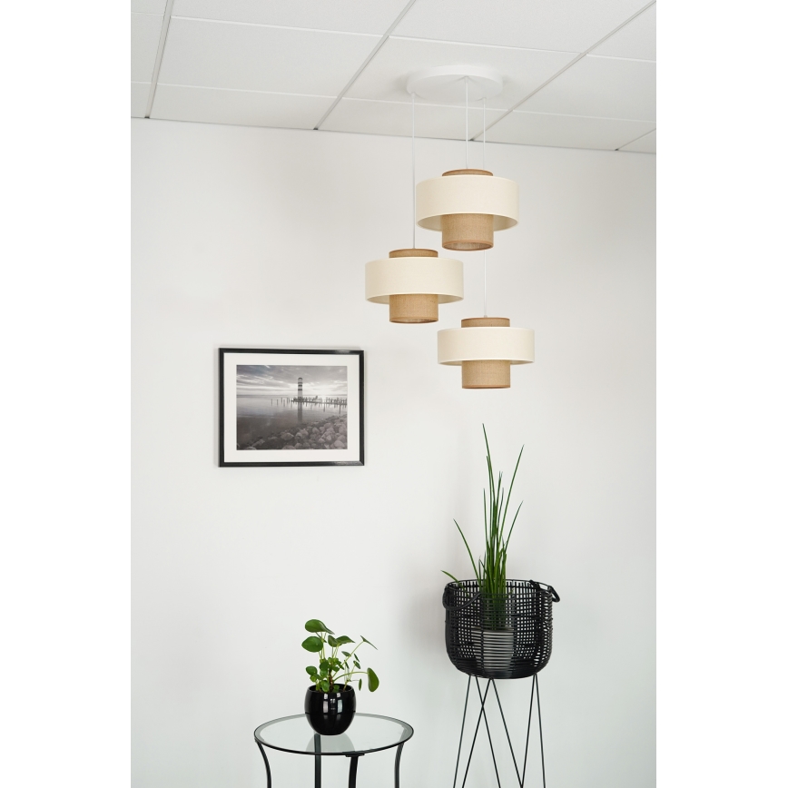 Brilagi - Pakabinamas šviestuvas ant laido DALLAS 3xE27/15W/230V ruda/kremine/balta