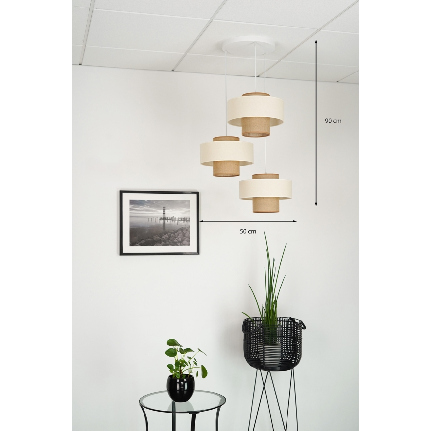 Brilagi - Pakabinamas šviestuvas ant laido DALLAS 3xE27/15W/230V ruda/kremine/balta