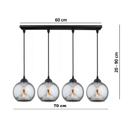 Brilagi - pakabinamas šviestuvas DIOR 4xE27/60W/230V juoda/dūminė pilka