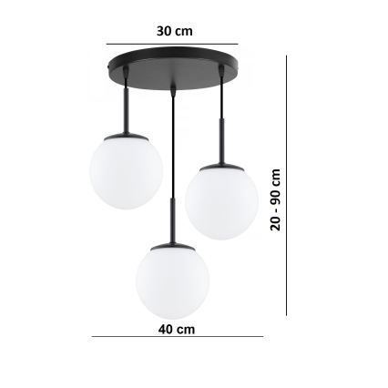 BRILAGI - pakabinamas šviestuvas MILO su laidu 3xE27/60W/230V juodas