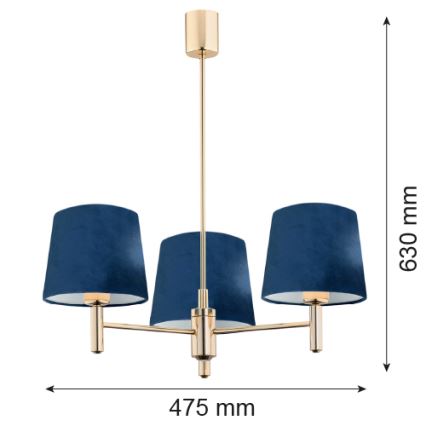 Brilagi - Pakabinamas šviestuvas MONTE ant strypo 3xE27/15W/230V mėlyna/auksinė