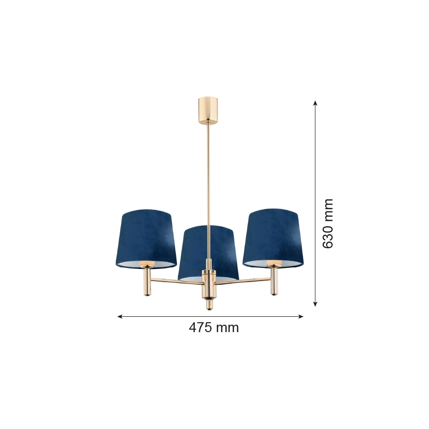Brilagi - Pakabinamas šviestuvas MONTE ant strypo 3xE27/15W/230V mėlyna/auksinė
